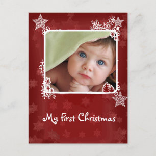 Red Star Snowflake Babys First Christmas Photo Holiday Postcard