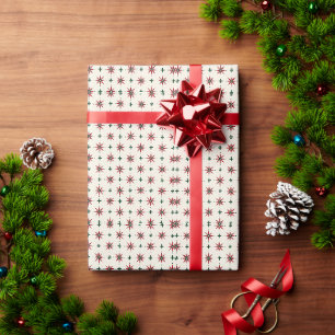 Red Star Snowflake Pattern On White Wrapping Paper