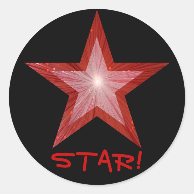 Red Star 'STAR!' round sticker black (Front)