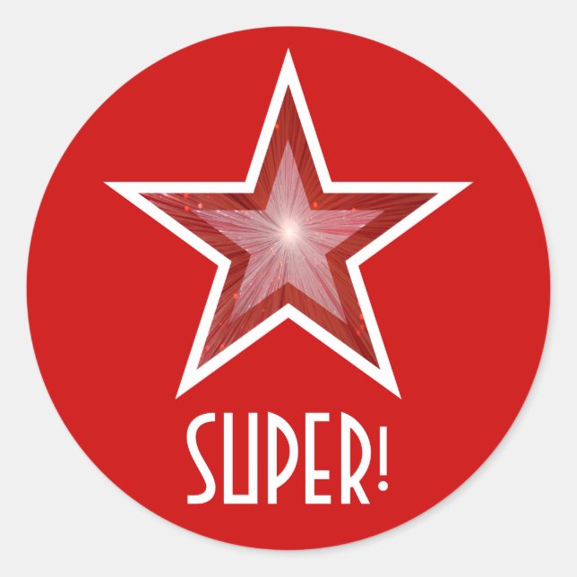 Red Star 'SUPER!' round sticker red (Front)