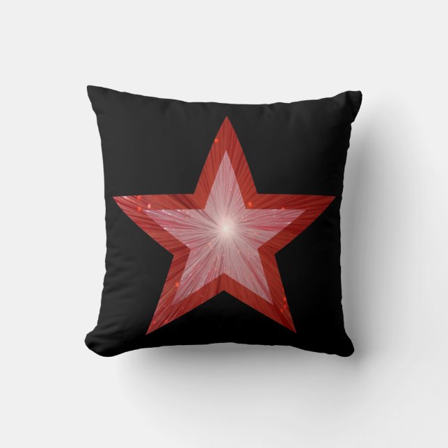Red Star 'Text' throw pillow square black (Front)