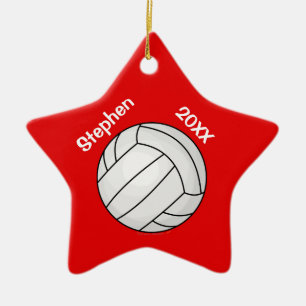 Red Star Volleyball Player Personalized Christmas Ceramic Ornament
