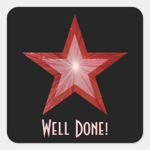 Red Star 'Well Done!' square sticker black