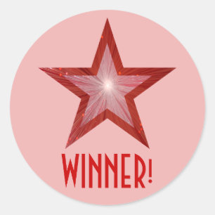 Red Star 'WINNER!' autocollant rond rose pâle