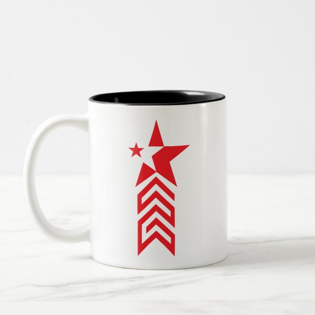 Red Star with Chevron Arrows Two-Tone Coffee Mug (Left)