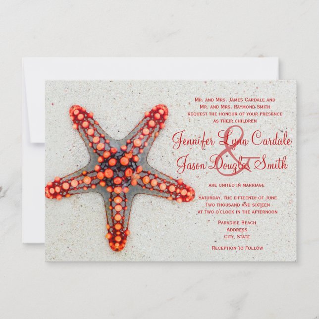 Red Starfish Beach Destination Wedding Invitations (Front)