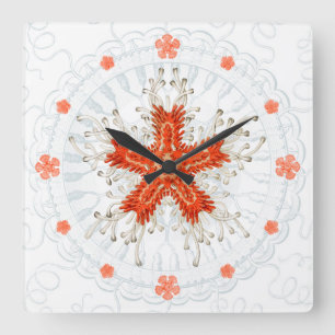 Red starfish on vintage marine texture Wall Clock