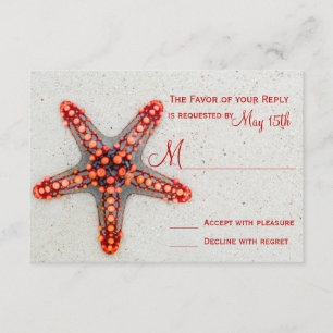 Red Starfish Sand Beach Destination Wedding RSVP Card