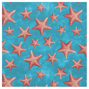 Red Starfish Summer Beach Nautical Coastal Fabric