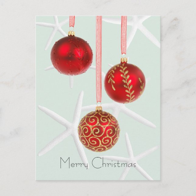 Red Starfish Tropical Christmas Postcards (Front)