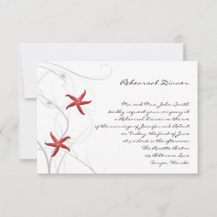 Red Starfish with Silver Coral Wedding Rehearsal Invitation