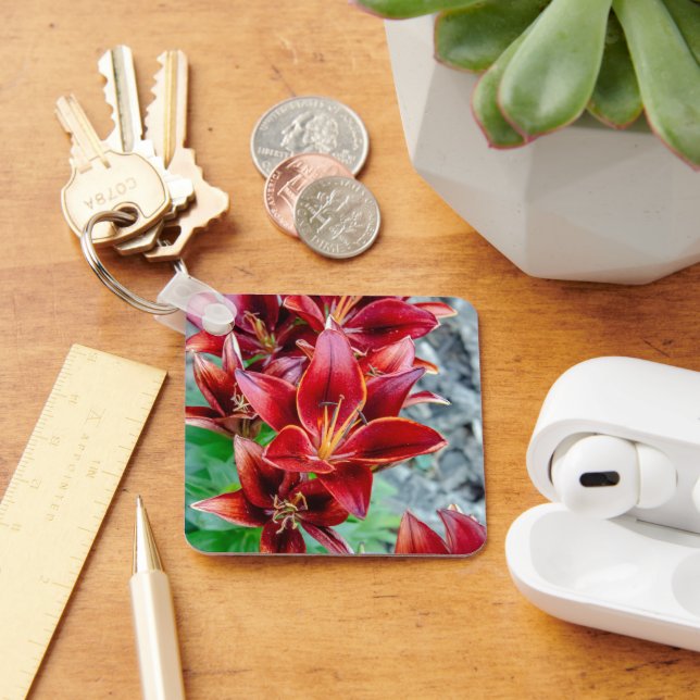 Red Stargazer Lily Bloom Keychain (Desk)