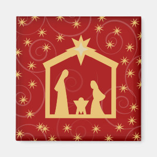 Red Starry Night Christmas Nativity Magnet