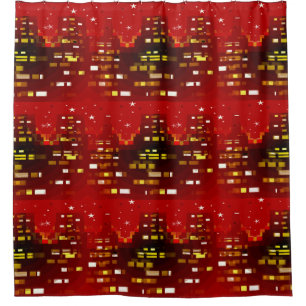 Red Starry Night City Skyline Abstract Pattern