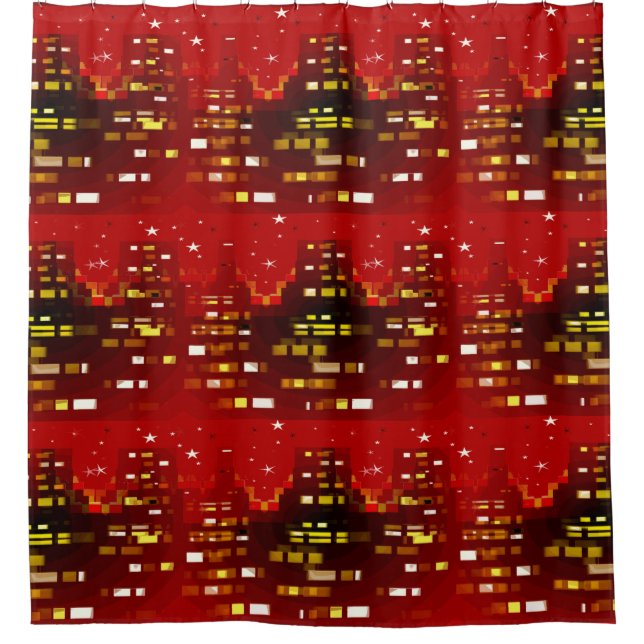 Red Starry Night City Skyline Abstract Pattern (Front)