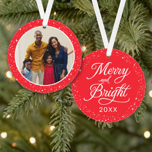 Red Starry Sky Merry and Bright Family Photo Ornament