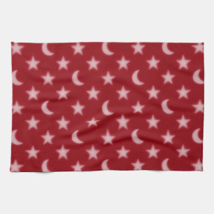 Red stars and moons pattern kitchen towel