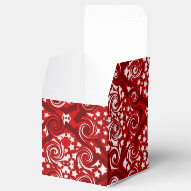 Red Stars and Swirls Pattern Cube Favour Box (Opened)