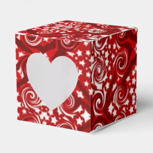 Red Stars and Swirls Pattern Heart Favour Box