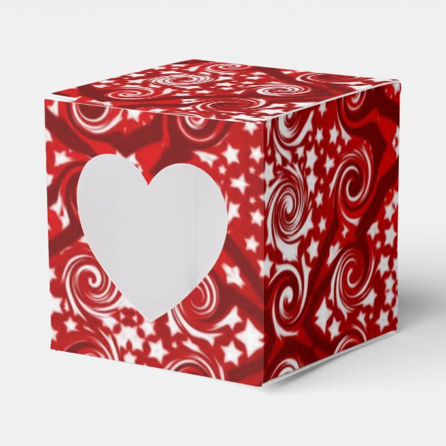 Red Stars and Swirls Pattern Heart Favour Box (Front Side)