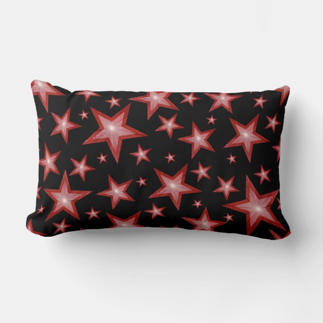 Red Stars Black printed lumbar red back Pillow (Front)