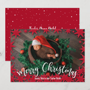 Red Stars Christmas Birth Announcements