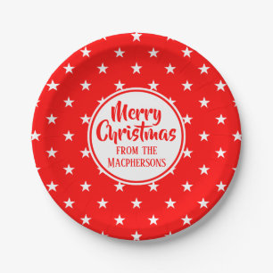 Red Stars Christmas Paper Plates