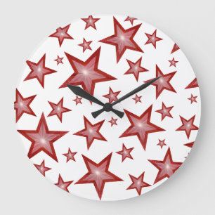 Red Stars clock round white
