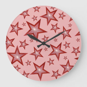 Red Stars horloge ronde rose pâle