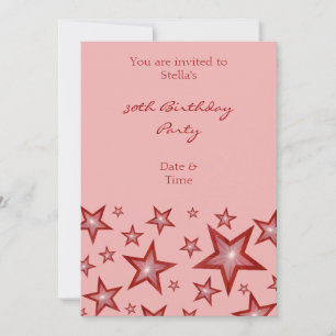 Red Stars invitation vertical pink