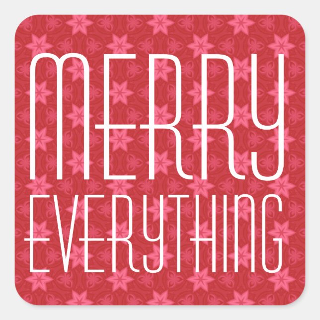 Red Stars Merry Everything Typography Square Sticker (Front)
