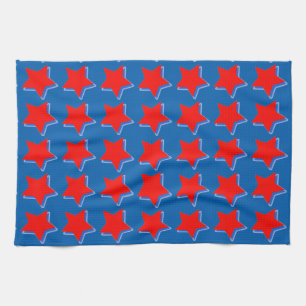 Red Stars on Blue Background on Hand/Kitchen Towel