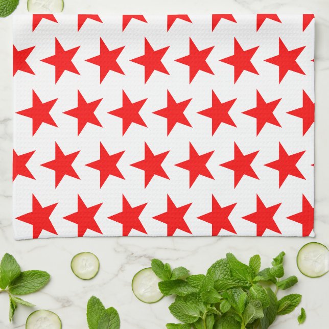 Red Stars Pattern Kitchen Towel (Folded)