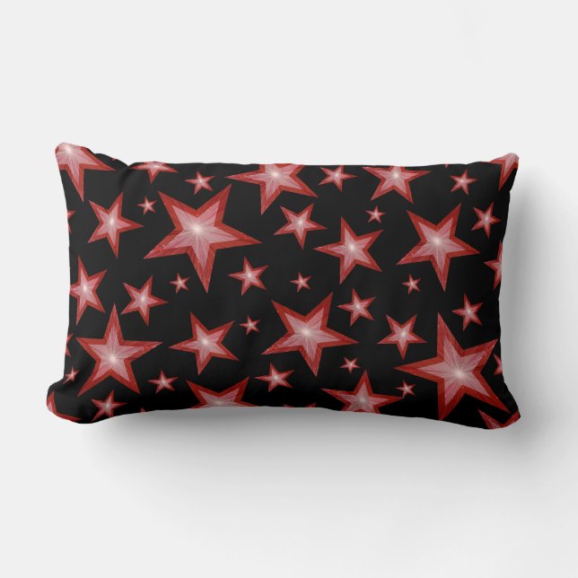 Red Stars printed lumbar black back Pillow (Front)