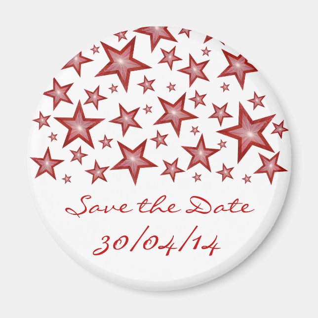 Red Stars 'Save the Date' fridge magnet white (Front)