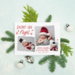 Red Stars Silent-ish Night 3 Photo Collage Baby Holiday Card<br><div class="desc">Featuring hand-drawn stars,  whimsical typography and a unique 3 photo layout. Comes with a matching pattern on the back.</div>