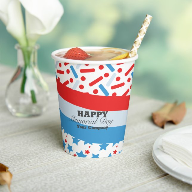 Red Stars Sprinkles Memorial Day Event Party Paper Cups (Insitu)