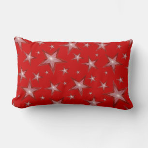 Red Stars 'Text' lumbar white back Pillow