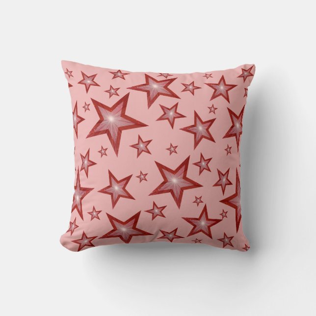 Red Stars 'Text' square pale pink Throw Pillow (Front)