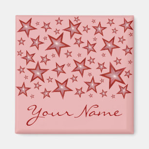 Red Stars 'Your Name' frigo aimant carré rose