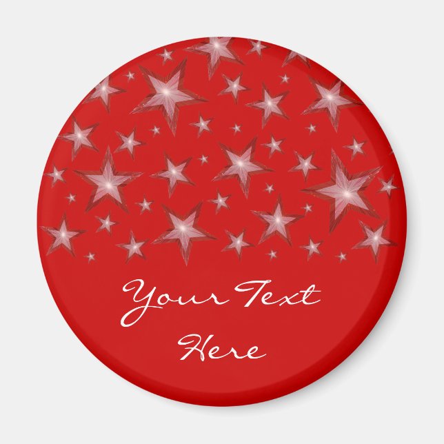 Red Stars 'Your Text' fridge magnet red (Front)