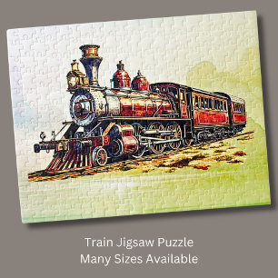 Red Steam Locomotive Engine Train Jigsaw Puzzle