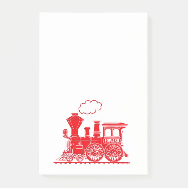 Red steam train named graphic post it notes (Front)