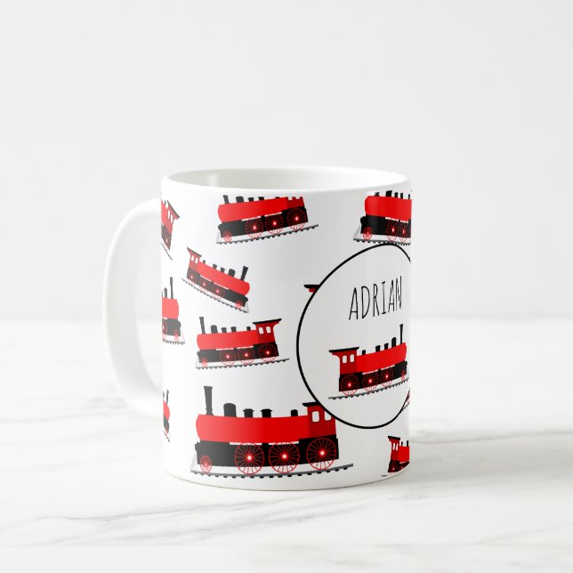 Red Steam Train Pattern Customized Name Coffee Mug (Front Left)