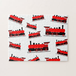 Red Steam Train Pattern Jigsaw Puzzle
