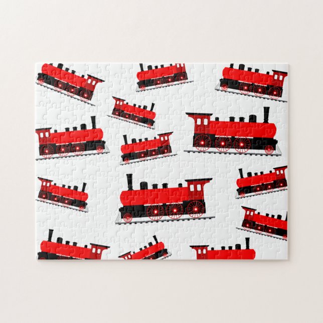 Red Steam Train Pattern Jigsaw Puzzle (Horizontal)