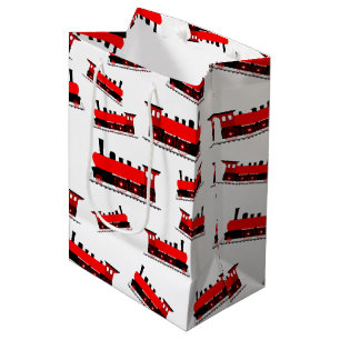 Red Steam Train Pattern Medium Gift Bag