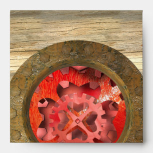 red steampunk clockwork envelope