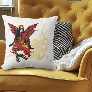 Red Steampunk Fairy Octopus Throw Pillow