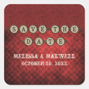 Red Steampunk Keys Save the Date Stickers